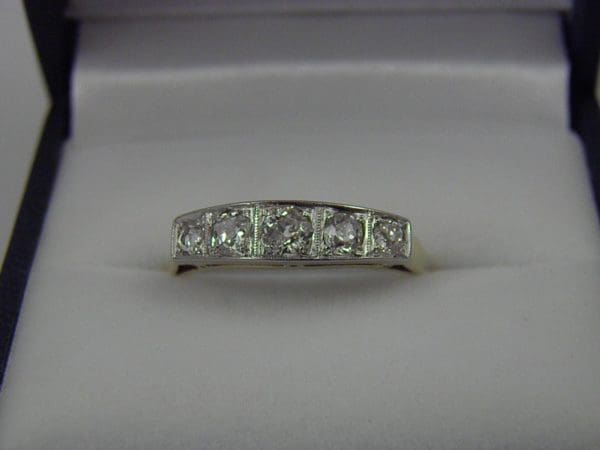 Edwardian 5 Stone Diamond Band Platinum over Gold 1