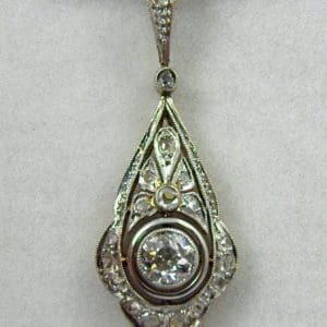 Edwardian Platinum over Gold Filigree Diamond Pendant 1