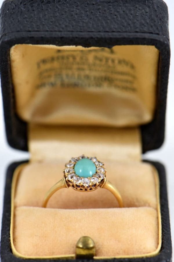 Victorian Persian Turquoise Diamond Halo Ring