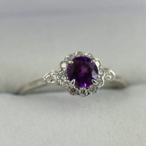 Vintage Style Halo Engagement Ring with Rare Purple Garnet | Exquisite ...