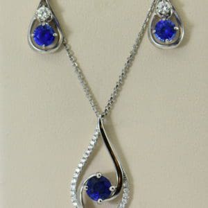 Ceylon Blue Sapphire and Diamond Pendant and Earring Set