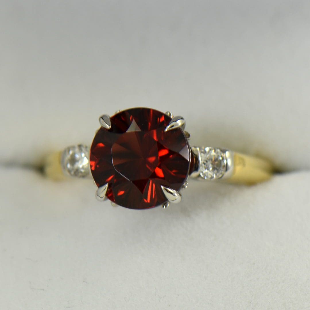 Custom Round Red Garnet 3-Stone Ring