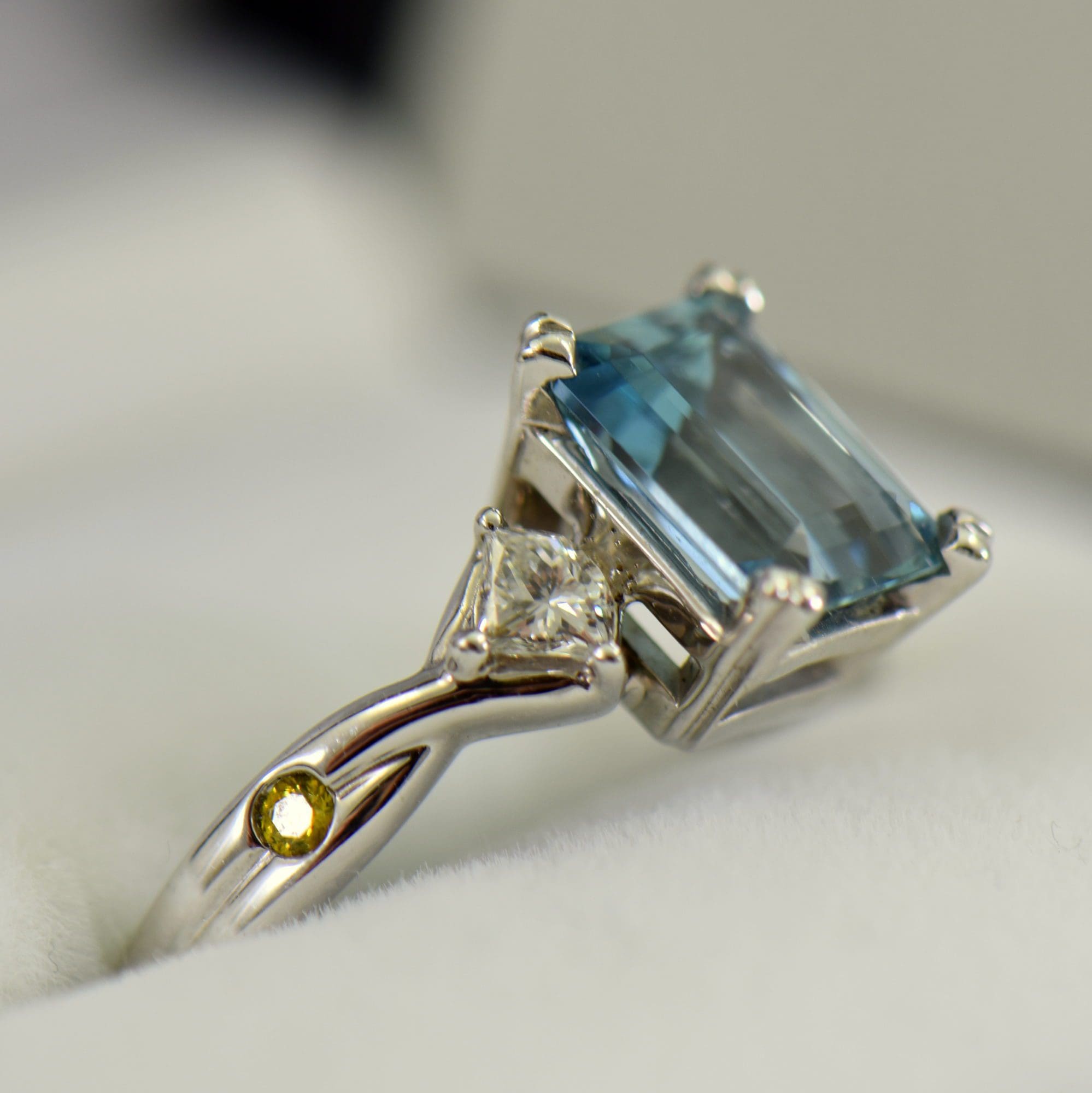 Emerald Cut Aquamarine & Diamond Engagement Ring