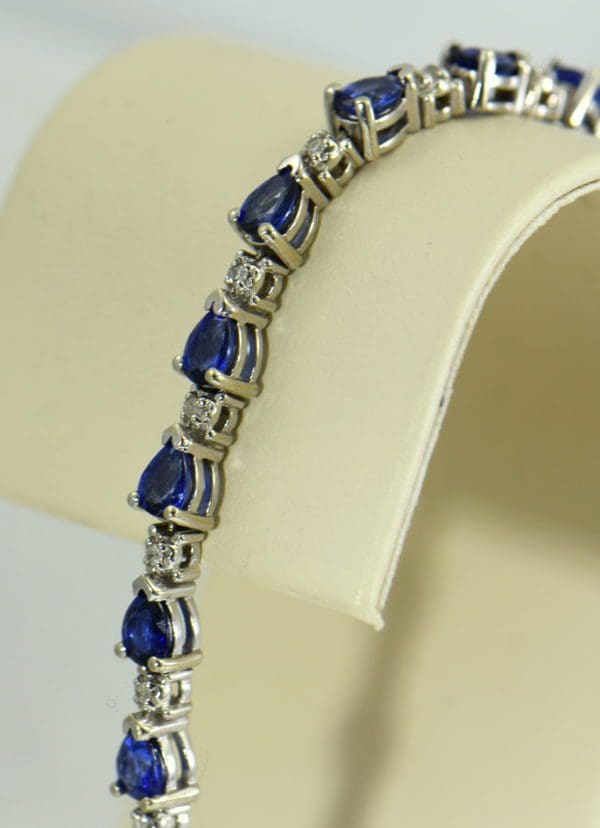 Pear Shape Blue Sapphire and Diamond Tennis Bracelet 2