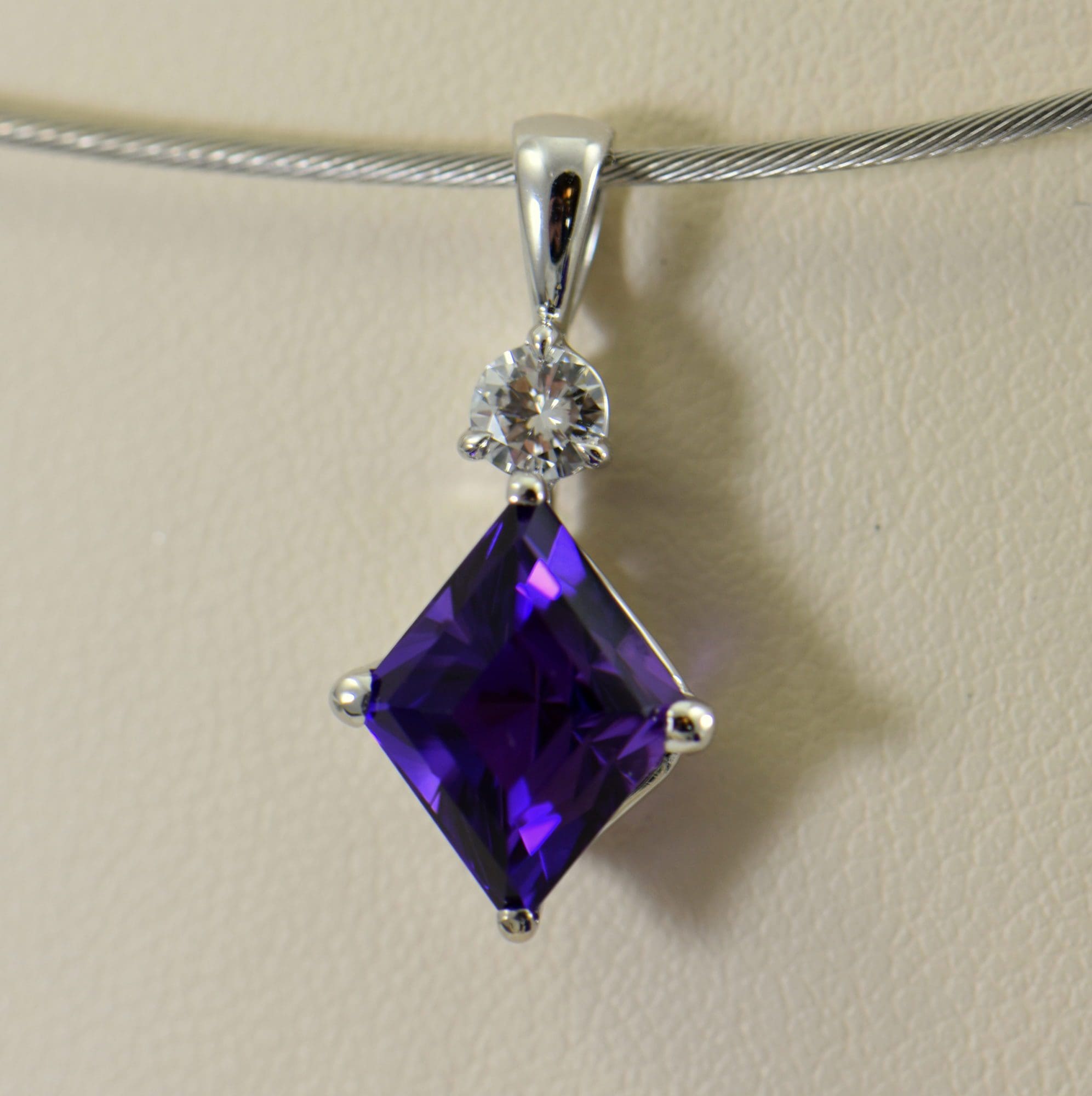 Custom Amethyst & Diamond Parallelogram Pendant | Federal Way Custom ...