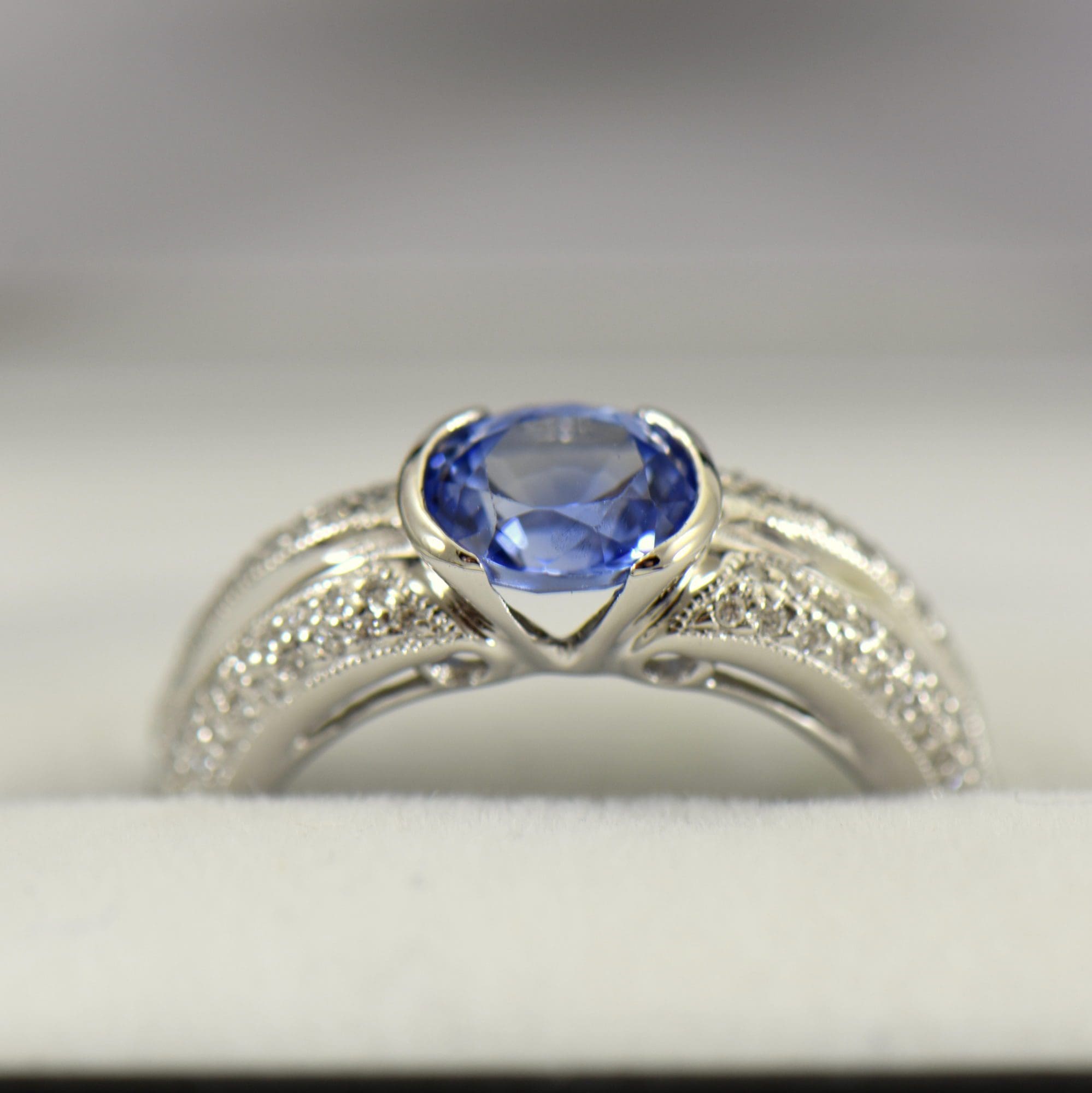 Modern Half-Bezel Set Sapphire & Pave' Diamond Ring - Federal Way ...