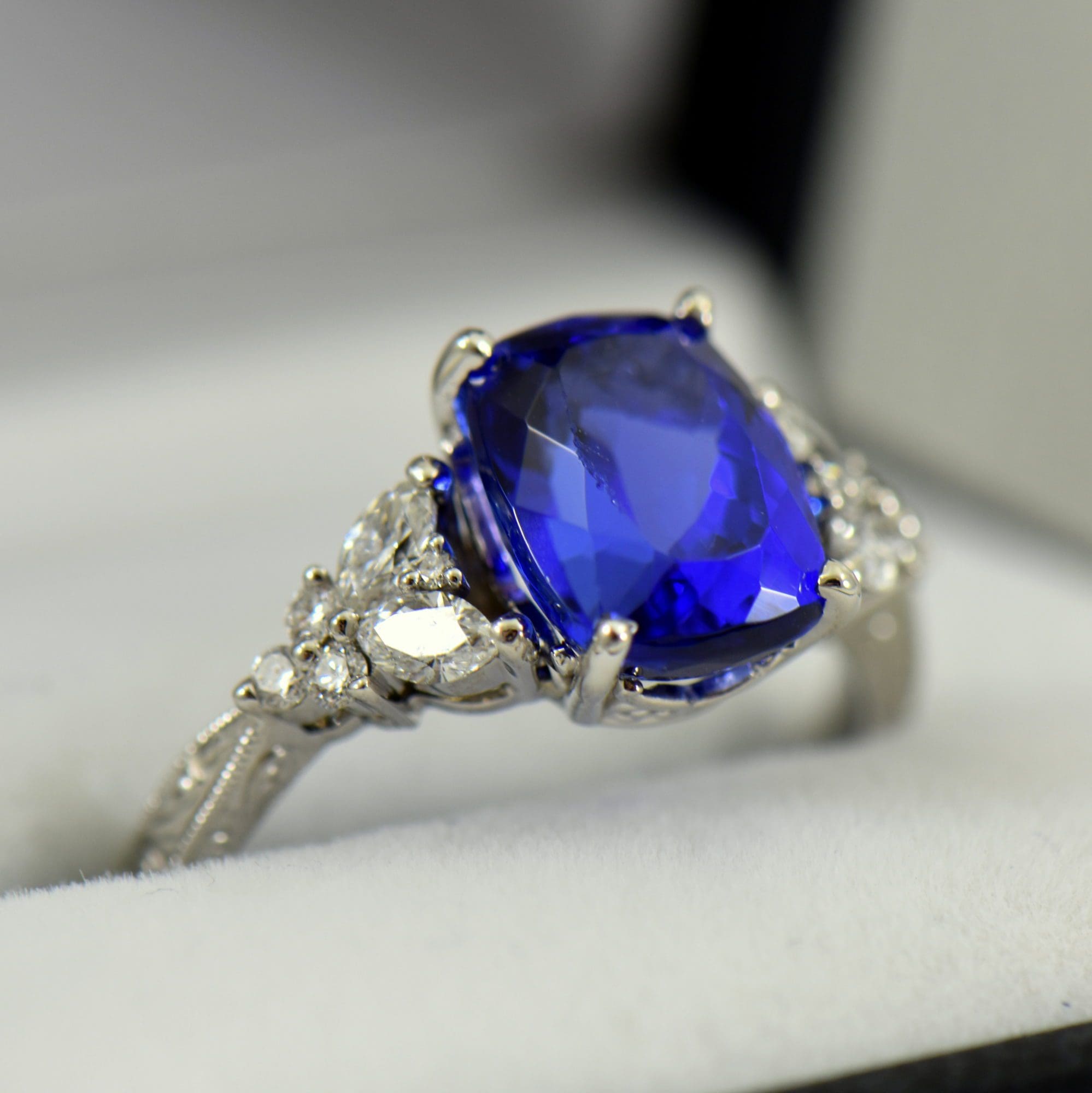 Cushion Cut Tanzanite & Diamond Ring