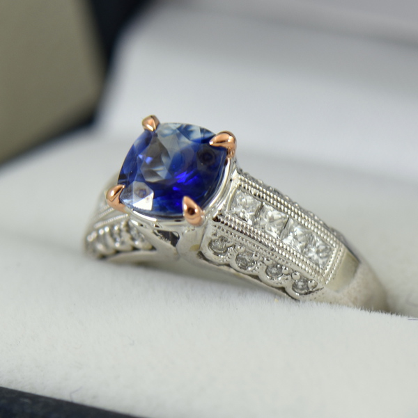 Custom Bi-Color Blue Kyanite Ring