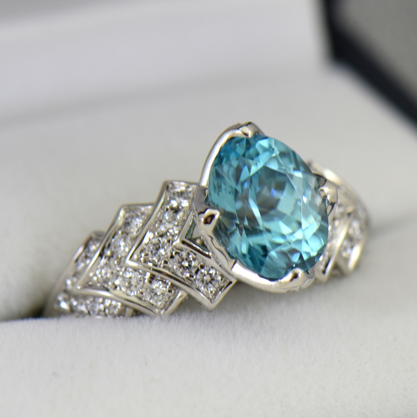 Fantastic Blue Zircon & VVS Diamond Cocktail Ring
