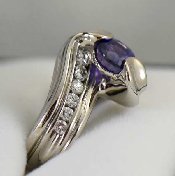 Purple Sapphire & Diamond Palladium Engagement Ring