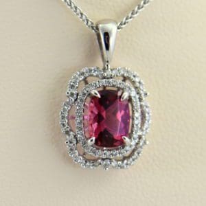 Nigerian Sunset Pink Tourmaline  Diamond Pendant