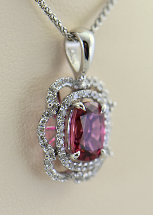 Custom Sunset Pink Tourmaline & Diamond Pendant