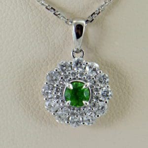 Russian Demantoid Garnet  Diamond Halo Pendant 3