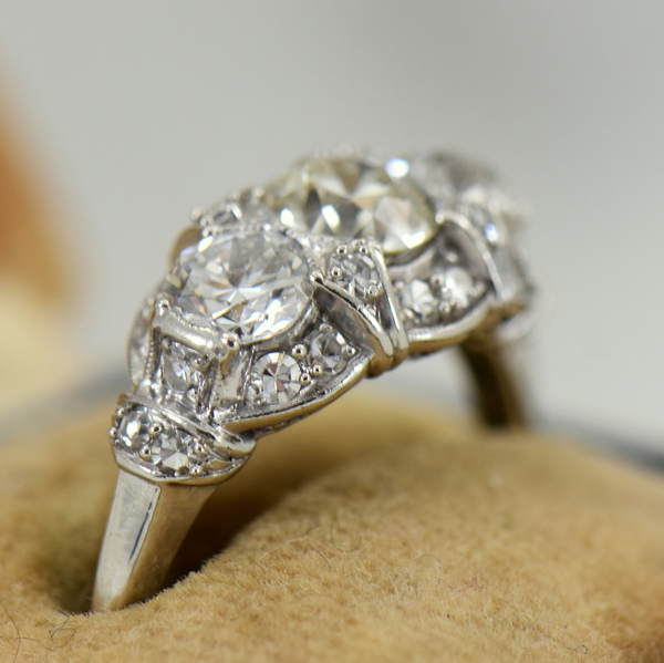 Wood Nymph Faye 3-Stone Ring (LC7849) - .83ct Vintage Cut Diamond - megan  thorne