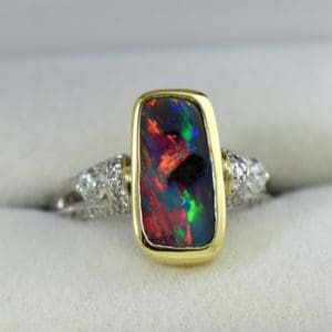 Australian Red Flash Boulder Opal  Diamond Ring.JPG