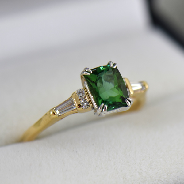 Green Tourmaline Ring with Diamond Collar - Elizabeth Gage