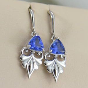 Custom Ceylon Medium Blue Sapphire White Gold Dangle Earrings 3.JPG