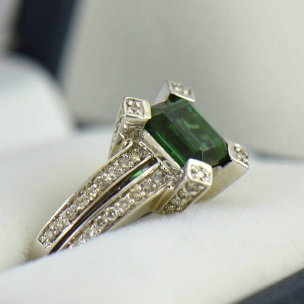 Modern Emerald Cut Green Tourmaline & Diamond Ring | Exquisite Jewelry ...
