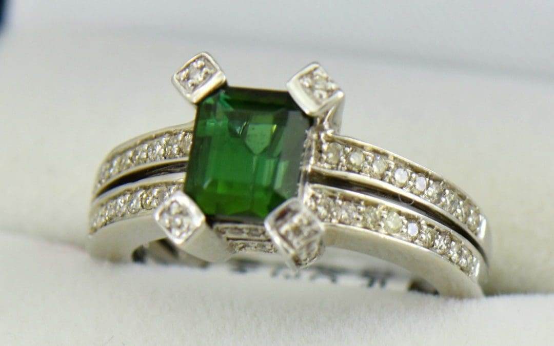 modern estate emerald cut green tourmaline ring