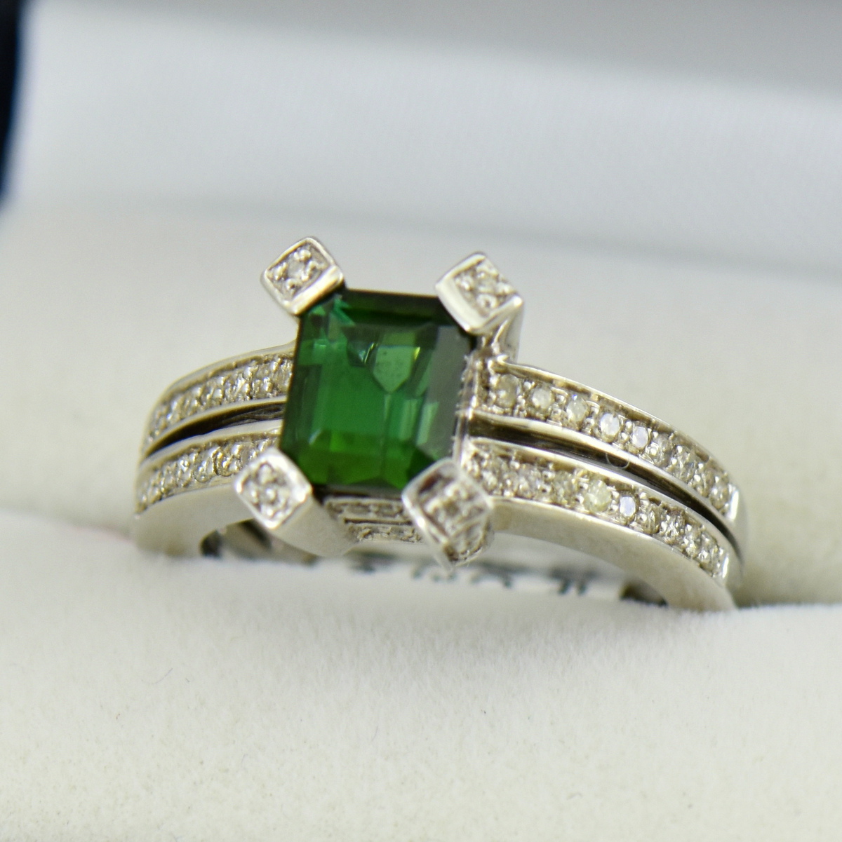 Modern halo Indicolite tourmaline ring, 3 carats 8*10 mm oval cut greenish  blue tourmaline ring, peacock teal stone ring, October birthstone