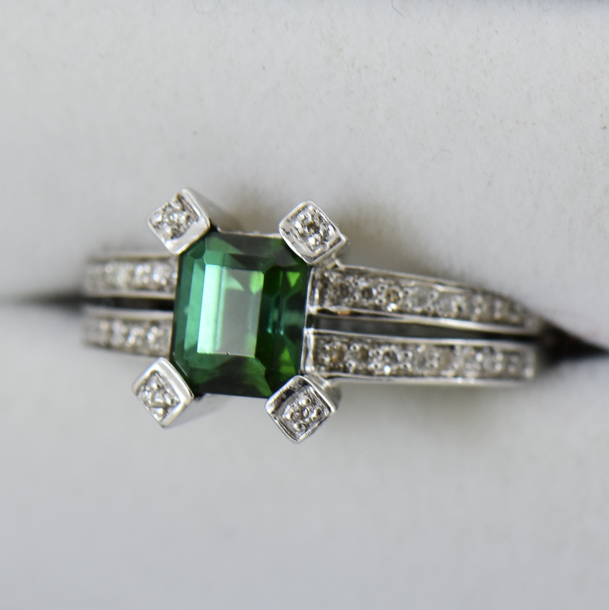 Modern Emerald Cut Green Tourmaline & Diamond Ring | Exquisite Jewelry ...