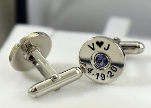 Johns shotgun cufflinks and tiebar with iolite 3.JPG