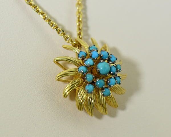 Mid Century Turquoise Gold Starburst pendant 2.JPG