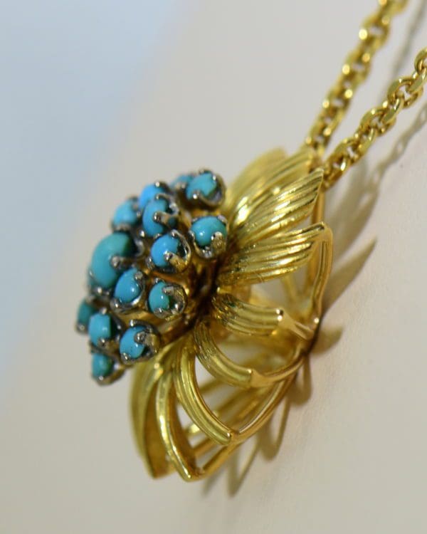 Mid Century Turquoise Gold Starburst pendant 3.JPG