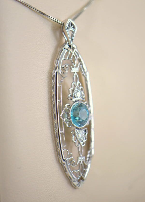 Deco Blue Zircon Pendant with White Gold Filigree 2.JPG