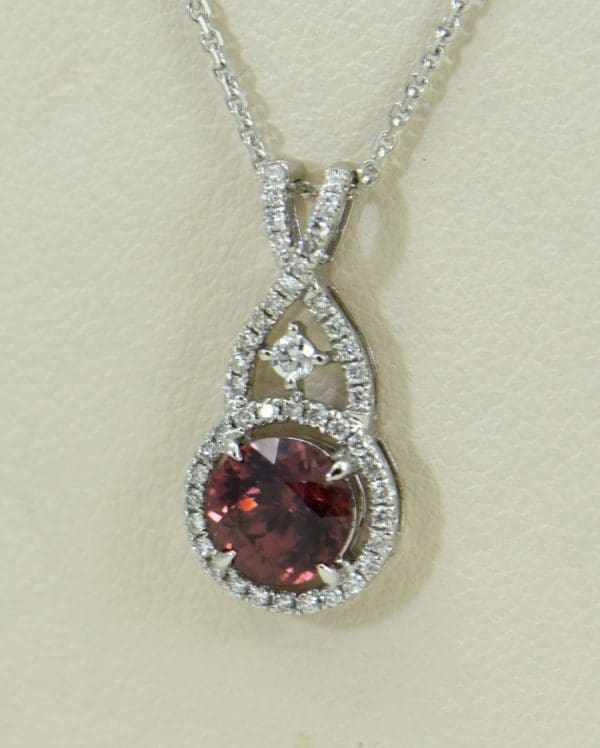 African Pink Rose Zircon Diamond Halo Pendant White Gold 4.JPG