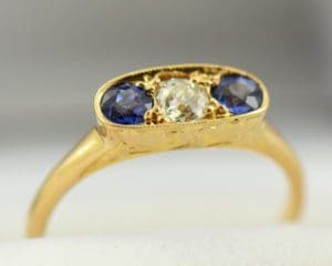 Sapphire and Diamond Three Stone Engagement Ring - Yellow Gold