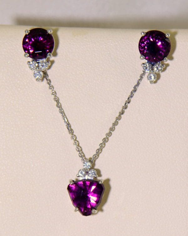 Raspberry Red Rhodolite Pendant Earring Set 2.JPG