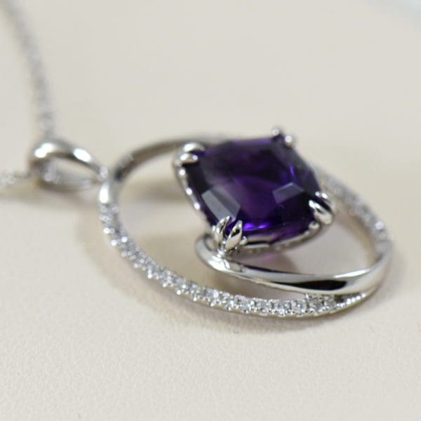 arizona amethyst and diamond swirl pendant in white gold 3