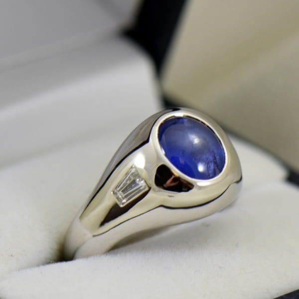 Custom Mens Ring with Burmese Blue Star Sapphire