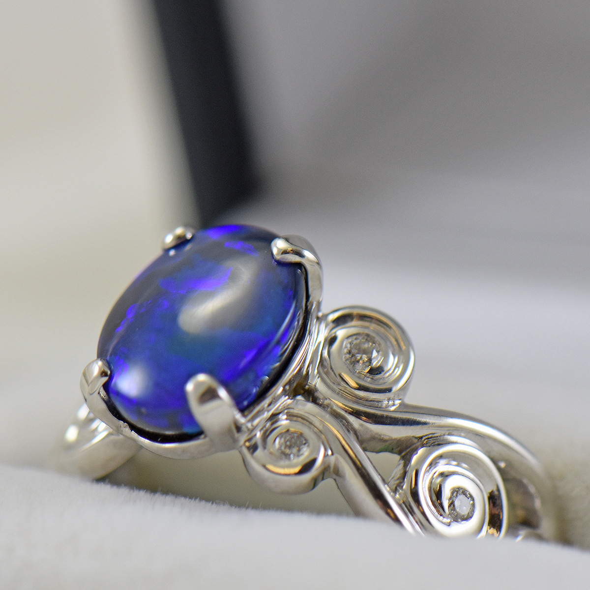 Custom Blue-Violet Black Opal Galaxy Swirl Ring