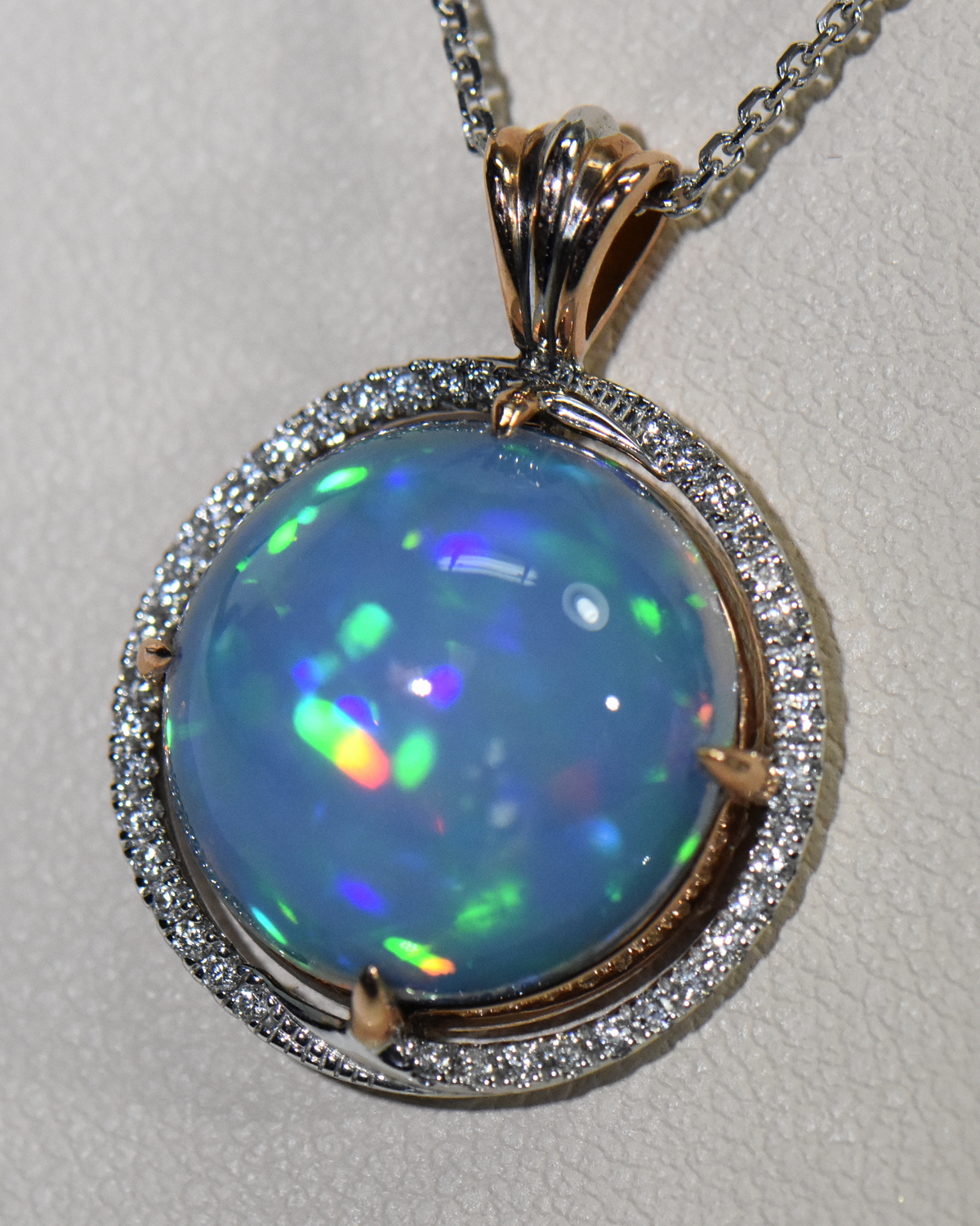 Custom Rose Gold Pendant with Impressive Round Opal | Exquisite Jewelry ...