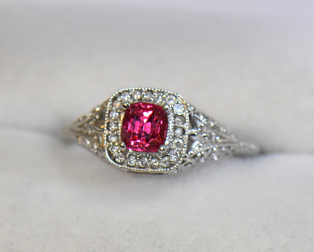 Made to Order Neon Pink Spinel Halo Ring Jedi Spinel Ring rose