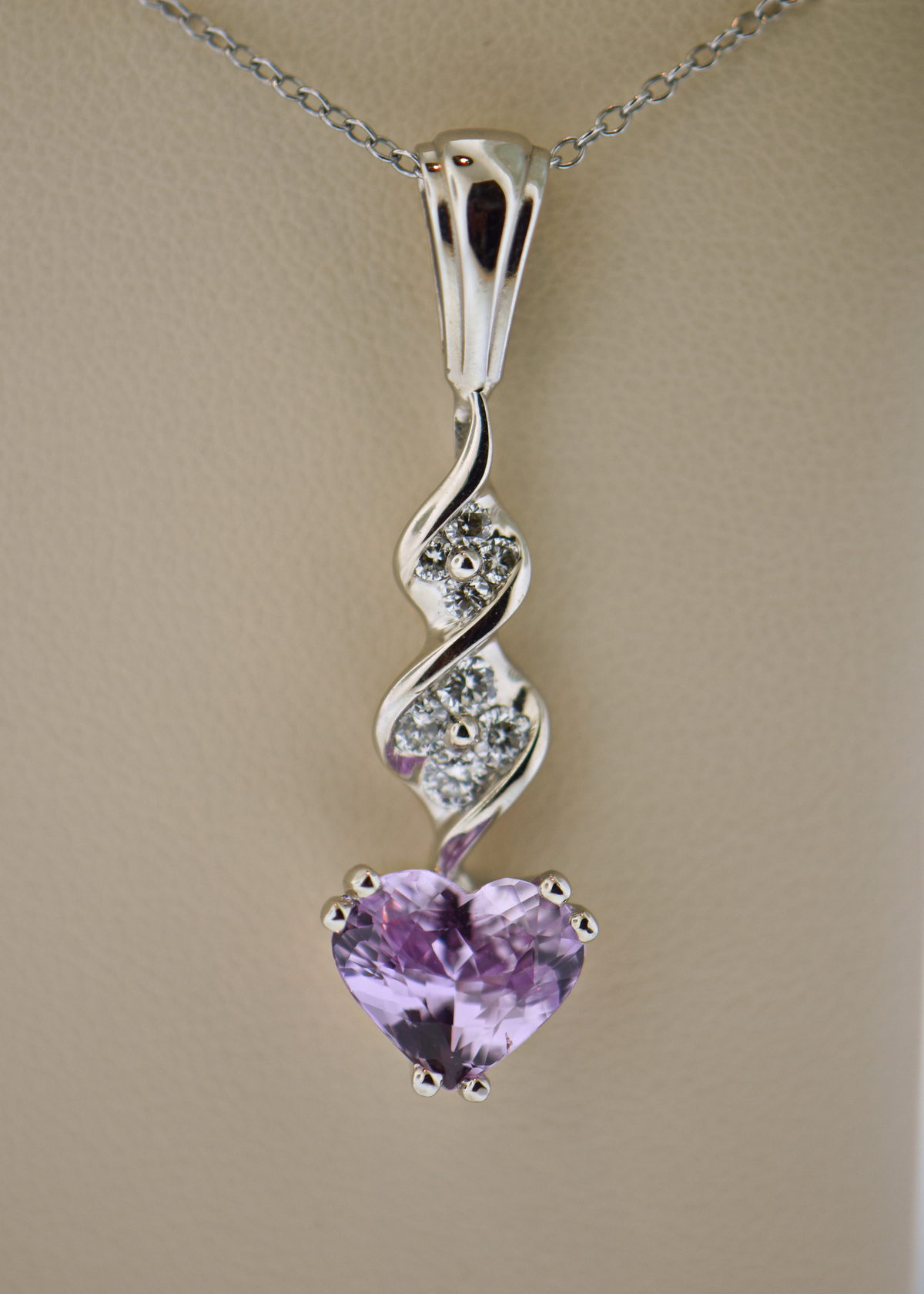 Sterling Silver & Pink Sapphire Heart Pendant Necklace