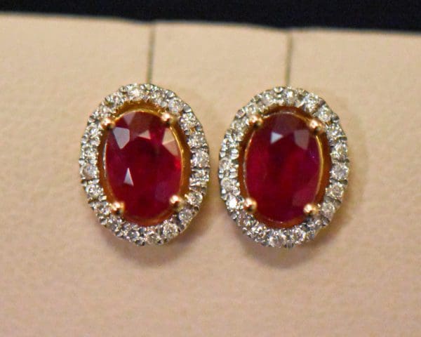 kallati oval ruby and diamond halo stud earrings