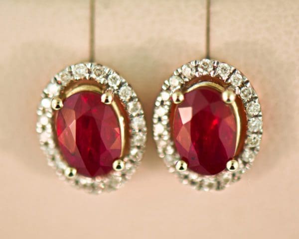 kallati oval ruby and diamond halo stud earrings 2