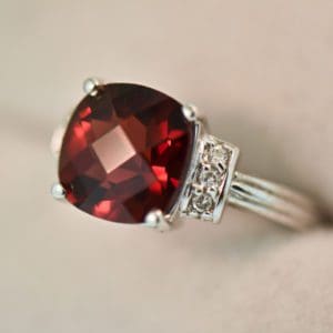 checkerboard cut red garnet ring white gold 3