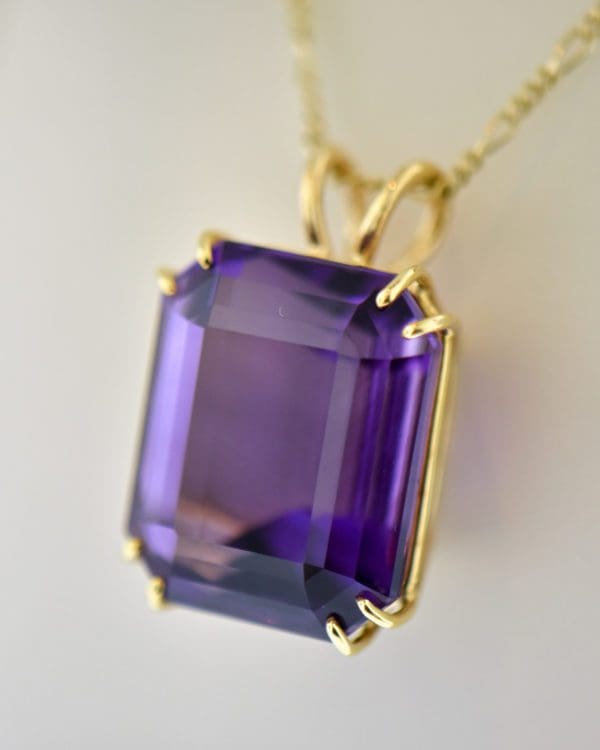 huge emerald cut amethyst gold solitaire pendant 3