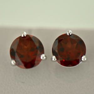 red garnet three prong martini stud earrings 2