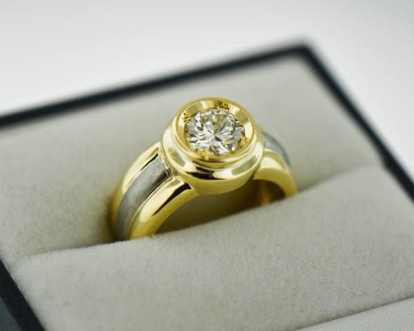 top quality custom 18k gold bezel set ring with 1ct round diamond 3