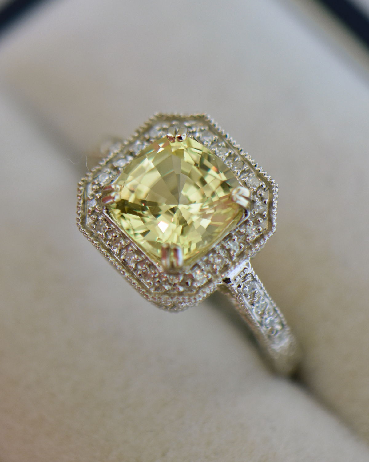 Golden Canary Sapphire Solitaire Diamond Engagement Ring C1950