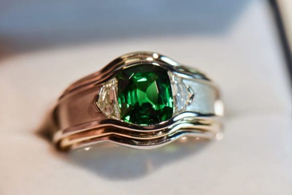 mens custom ring with 4ct tsavorite and cadillac diamonds 4