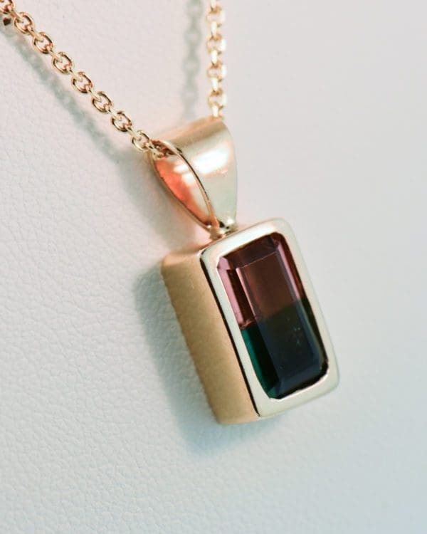 bicolor watermelon tourmaline pendant in 14k yellow bezel 2