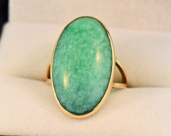 estate large amazonite cabochon ring bezel set in yellow gold