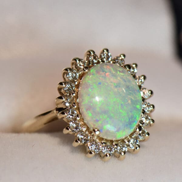 Classic Princess Diana Style Opal & Diamond Halo Ring | Exquisite ...