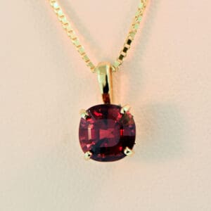 cushion cut red garnet solitaire pendant in gold 3